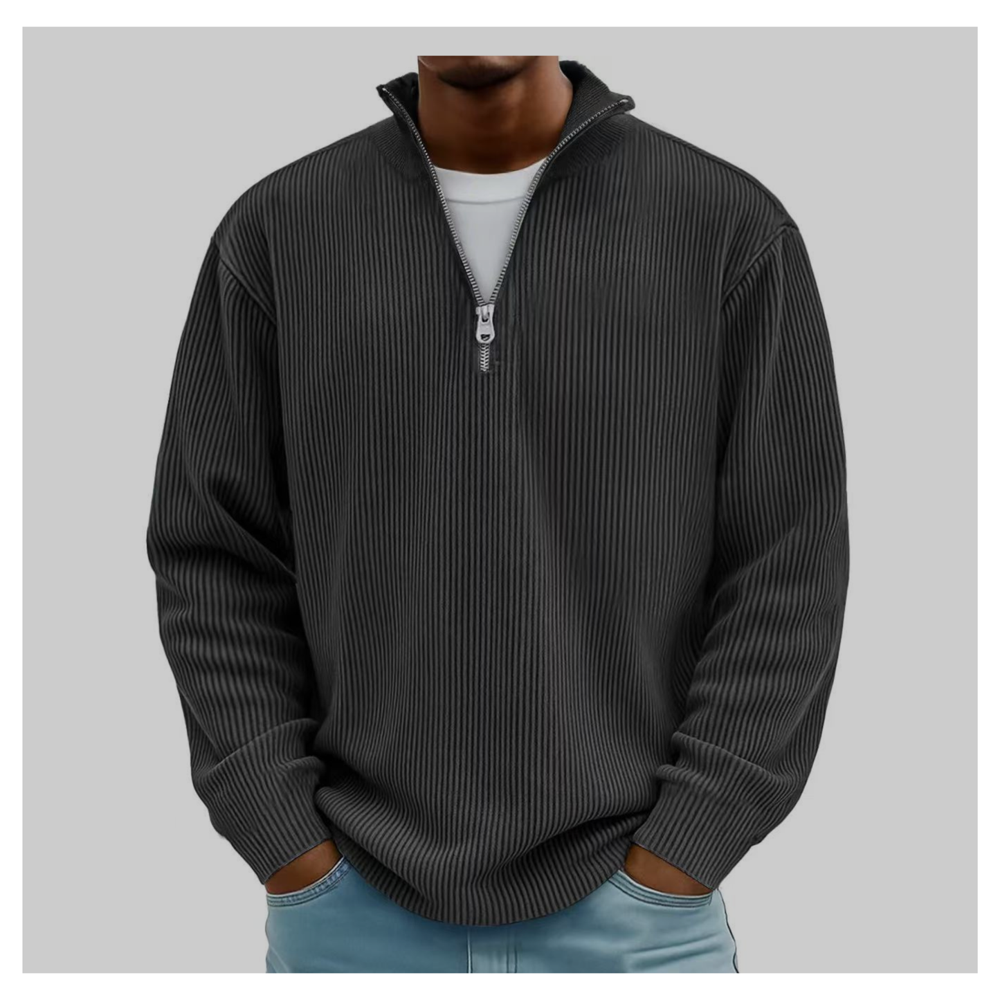 Corduroy Zip Stand Collar Sweatshirt