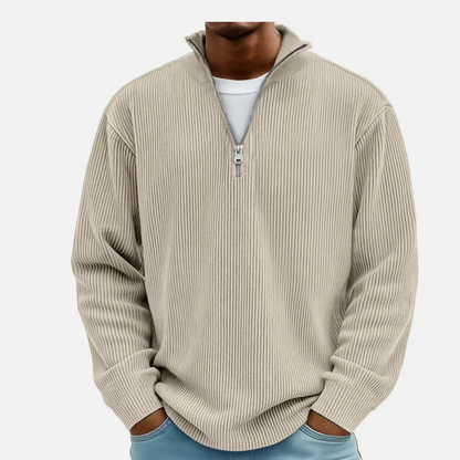 Corduroy Zip Stand Collar Sweatshirt