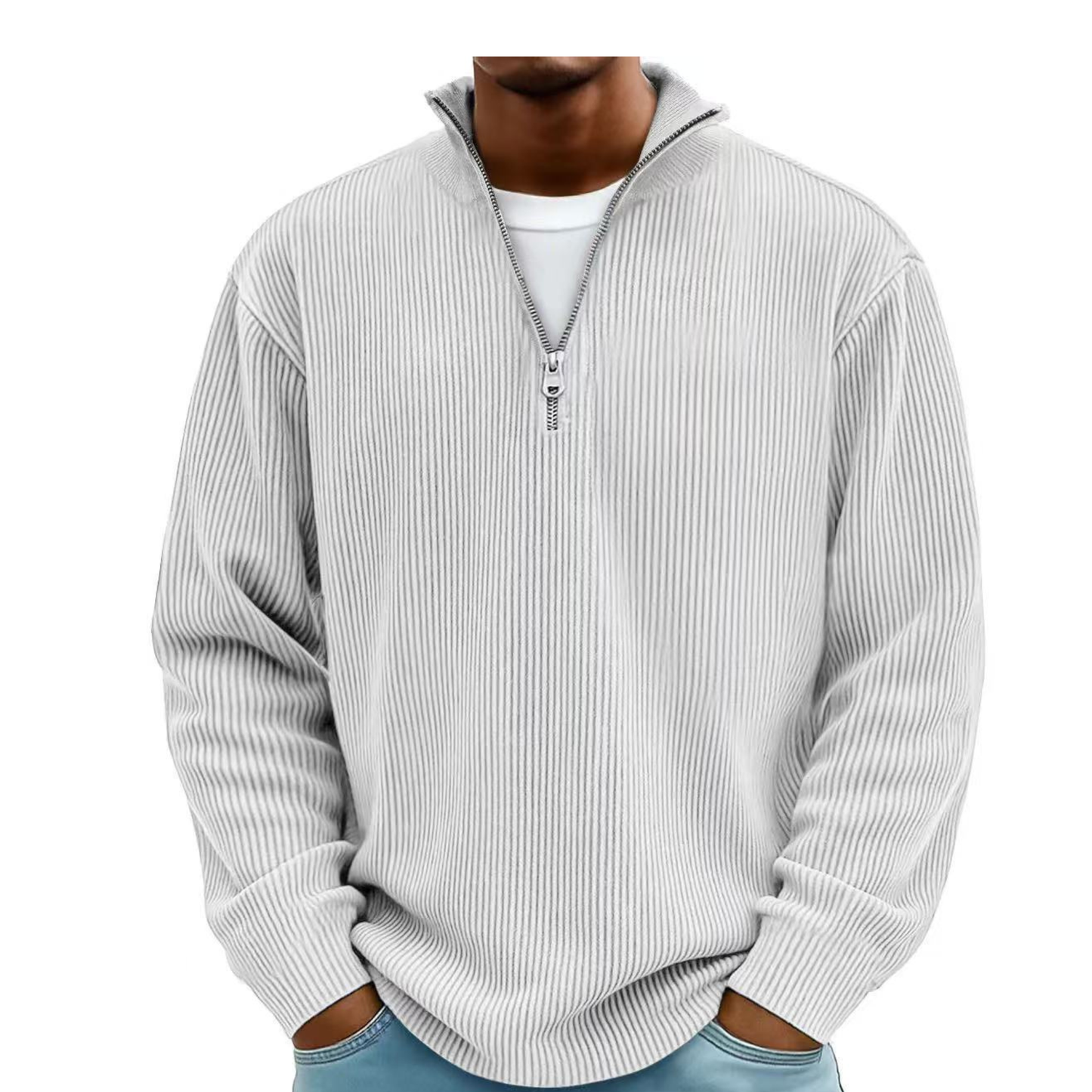 Corduroy Zip Stand Collar Sweatshirt