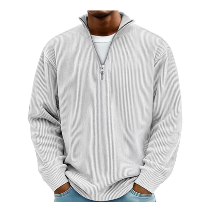 Corduroy Zip Stand Collar Sweatshirt